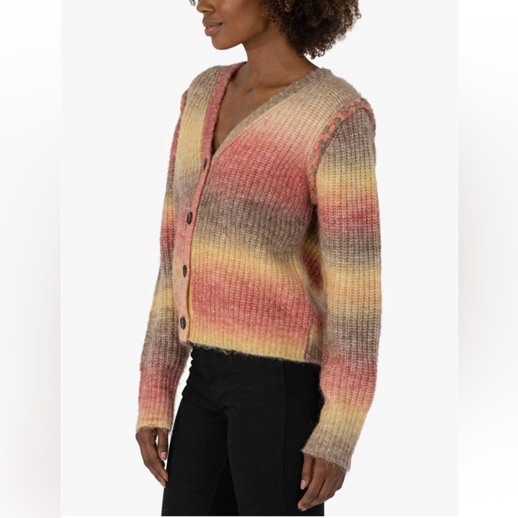 Kut from the Kloth Isla Braided Button Down Cardigan Oatmeal Coral Womens Sz S - Picture 5 of 8